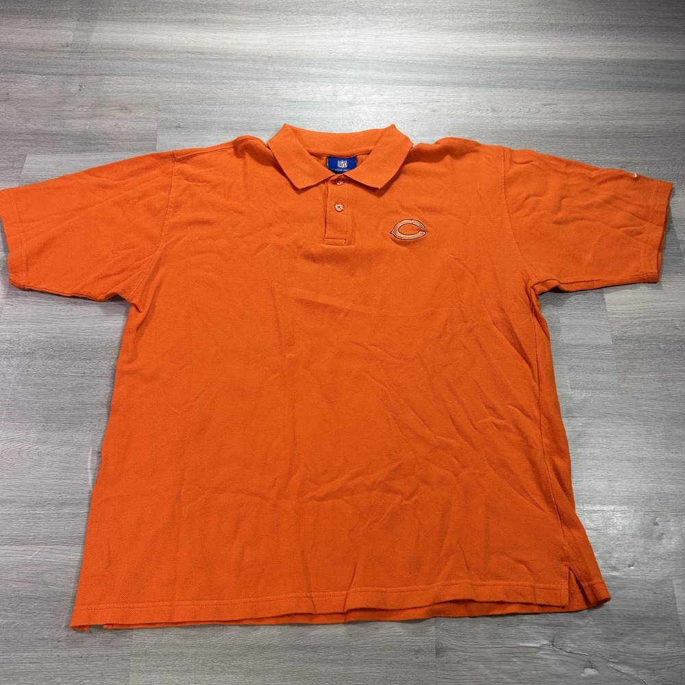 VTG Chicago Bears Polo Shirt Mens Large Orange NFL Football Reebok Short Sleeve